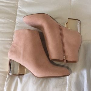 New pink suede Aldo booties with gold heel